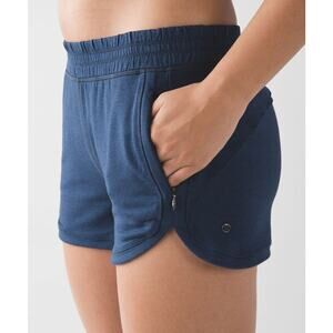 Lululemon Take Ten Shorts Zip Pocket French Terry Lounge Navy Blue Women's Sz. 4
